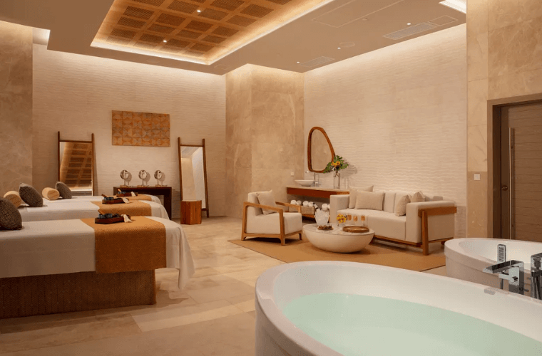 spa interior with treatment tables and baths