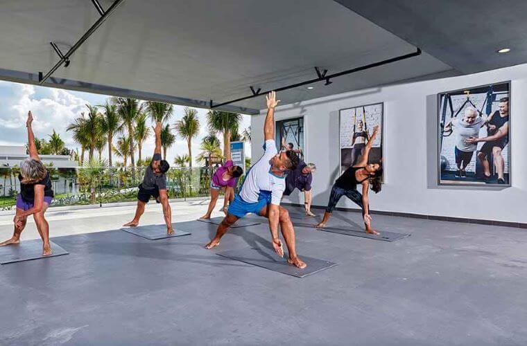 a fitness class at Riu Palace Costa Mujeres
