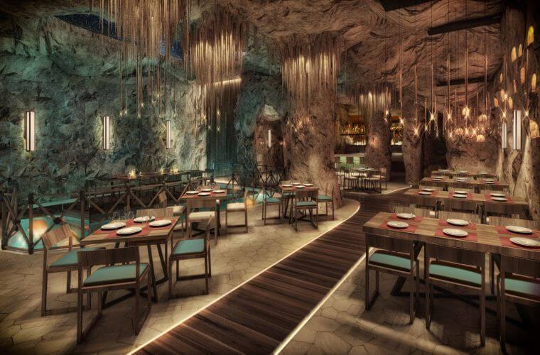 the interior of The Cave restaurant at Royalton Splash Riviera Cancun 