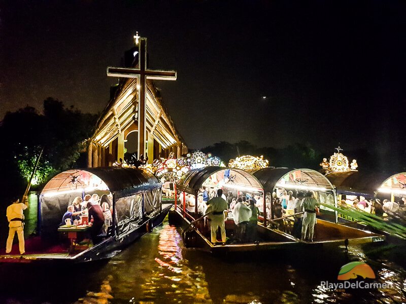 Xoximilco wedding chapel at night