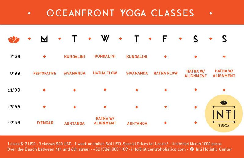 yoga classes schedule on calendar for the inti beach club