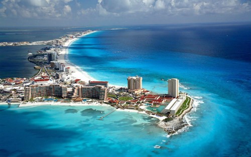 Cancun aerial shot of Hotel Zone