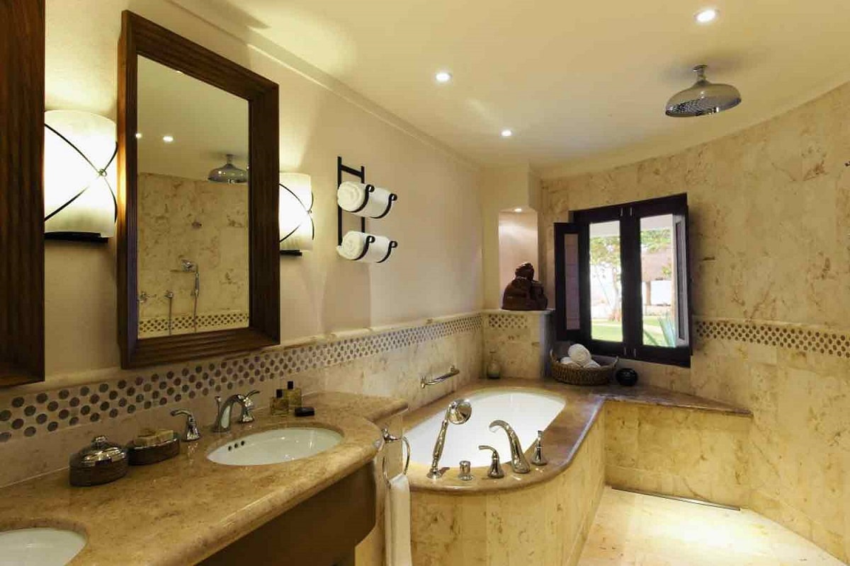 Luxurious bathroom in a master suite at the Belmond Maroma 